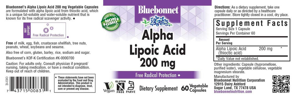 BLUEBONNET NUTRITION ALPHA LIPOIC ACID 200 mg