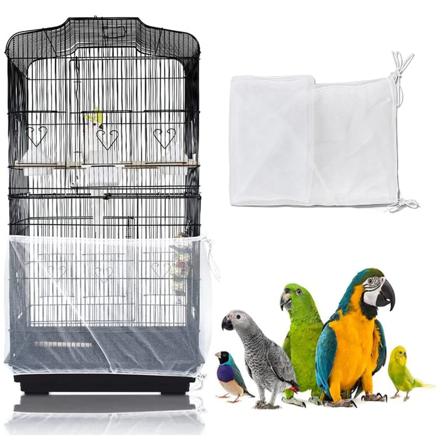 Bird Cage Seed Catcher, Bird Cage Cover, Adjustable Birdcage Nylon Mesh Net, Parrot Cage Cover Skirt Seed Guard for Parakeet Macaw African Round Square Cage(White)