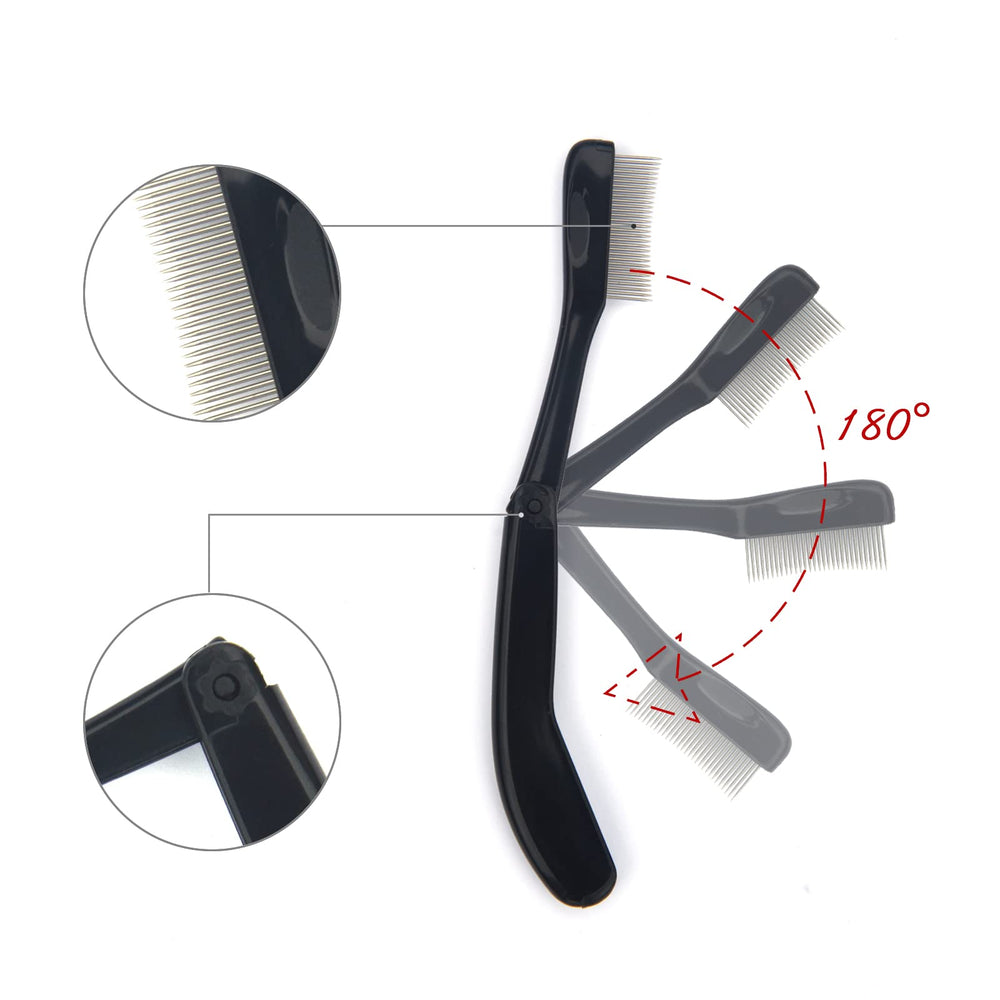 Folding Eyelash Comb,Eyelash Comb Separator Eyelash Brush Separator Curler Lash Brush Separator Eyelash Eyebrow Mascara Brush with Metal Teeth Makeup Brush Tools
