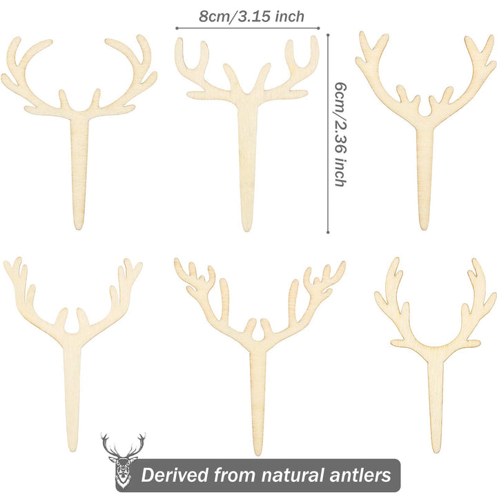 30 Pieces Antler Cupcake Toppers Wooden Reindeer Cake Topper Christmas Deer Cake Picks for Baby Shower Wedding Hunting Rustic Birthday Party Favors, 6 Styles