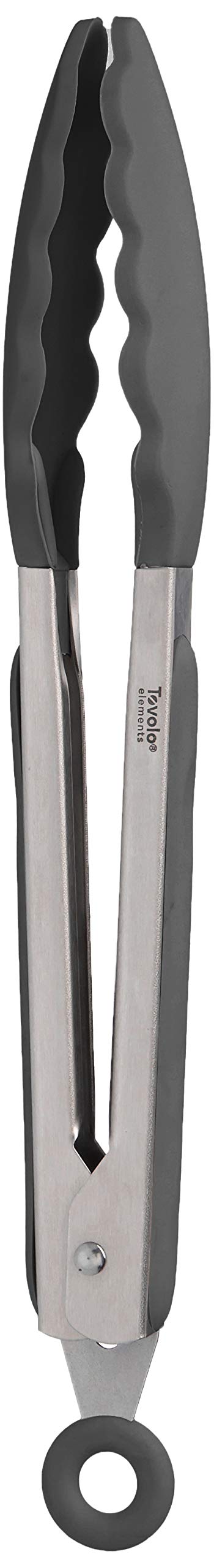 Kitchen Cooking Stainless Steel Tongs 9 with Silicone Grip & Easy Lock Mechanism for Serving, Salad, and Ice, Charcoal Gray