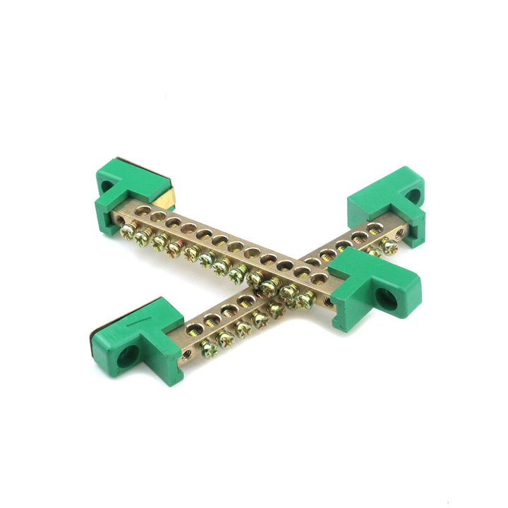 Terminal Bus Bar 12 Positions Screw Brass Terminal Grounding Strip Bus Bar Block Green Terminal Block Pack of 5
