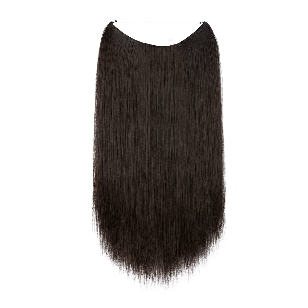 Invisible Wire Hair Extensions Straight Long Synthetic Hairpieces 22 Inch Adjustable Transparent Headband for Women Black Brown