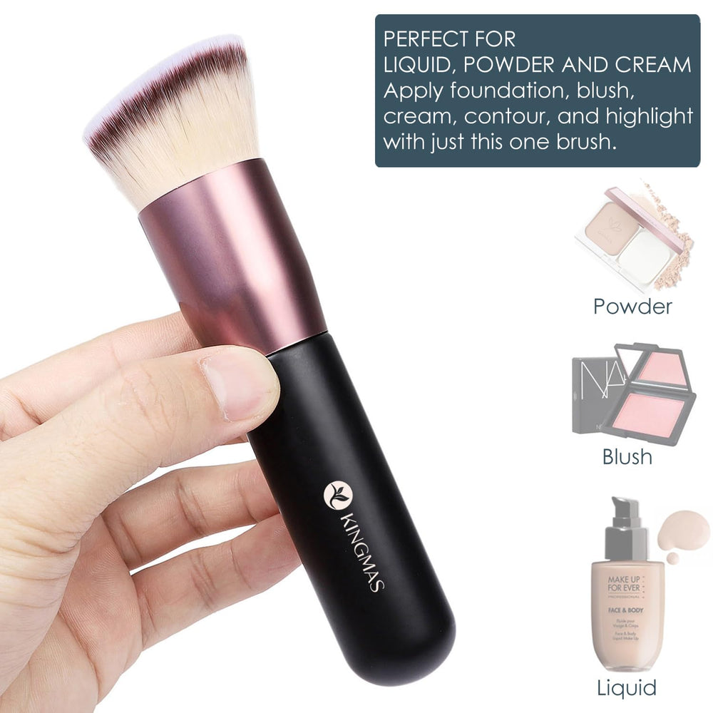 Angled Top Foundation Brush, Premium Kabuki Makeup Brush for Liquid, Blending, Cream, Powder,Blush Buffing Stippling Face Makeup Tools Black