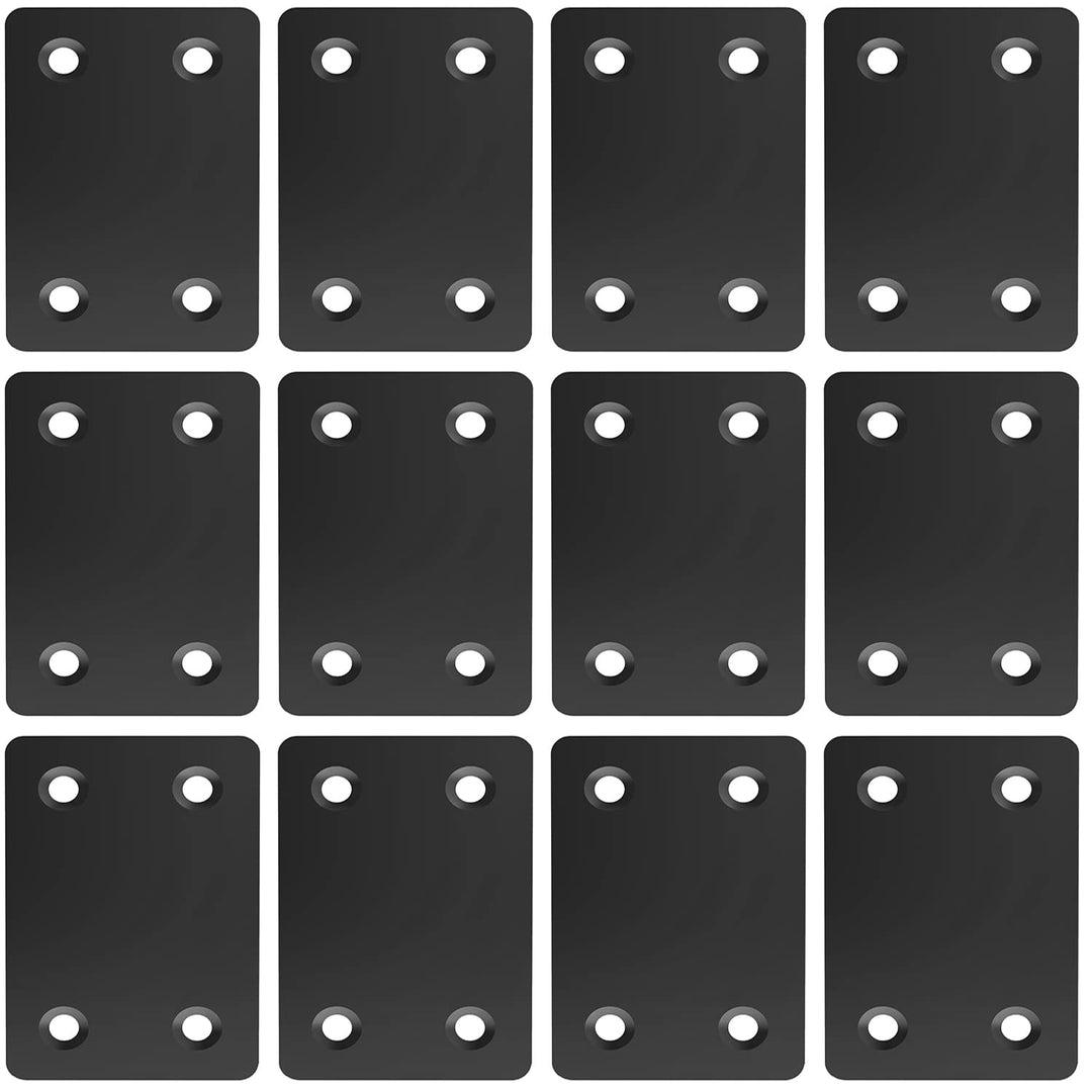 Black 2.4 x 1.5 Inch Metal Flat Straight Mending Plates Fixing Corner Brace with Screws for Furniture, Wood, Shelves, Cabinet, 12 Pcs