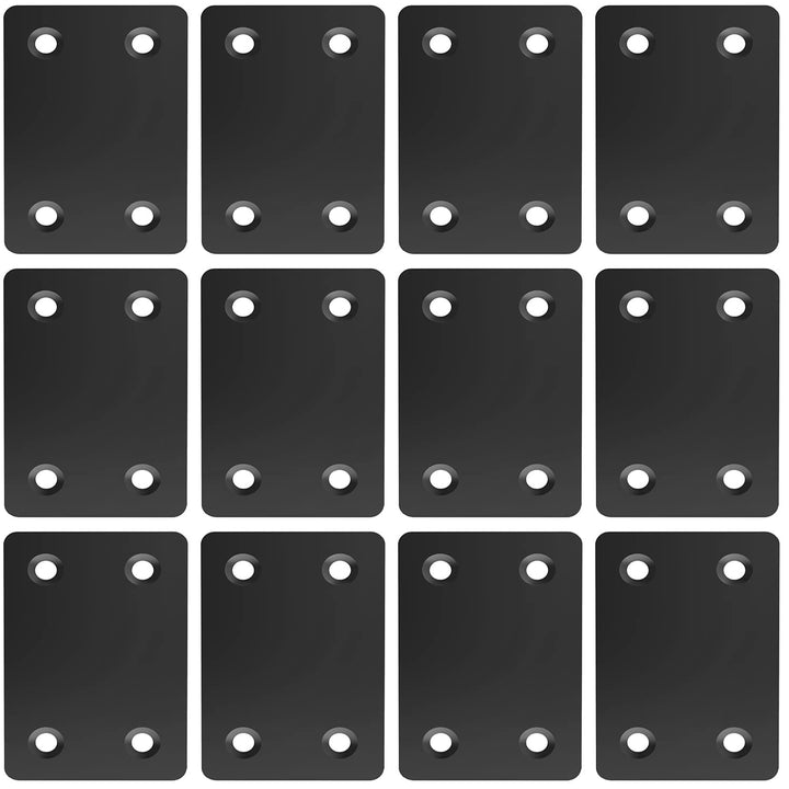 Black 2.4 x 1.5 Inch Metal Flat Straight Mending Plates Fixing Corner Brace with Screws for Furniture, Wood, Shelves, Cabinet, 12 Pcs