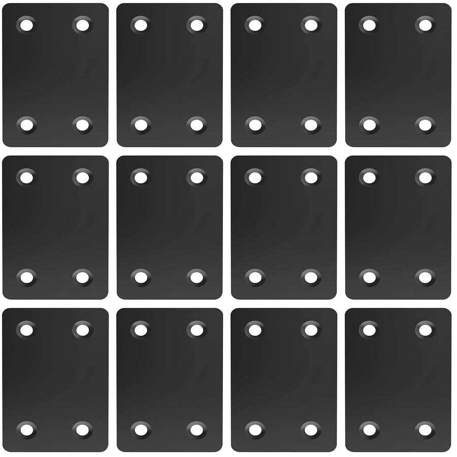Black 2.4 x 1.5 Inch Metal Flat Straight Mending Plates Fixing Corner Brace with Screws for Furniture, Wood, Shelves, Cabinet, 12 Pcs