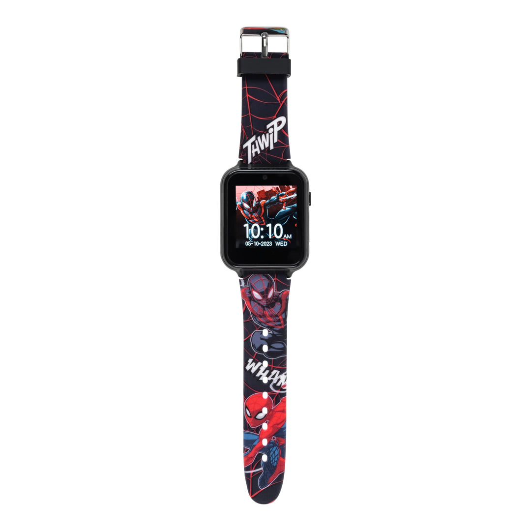 Accutime Kids Spider-Man Miles Morales Black Educational Touchscreen Smart Watch Toy for Boys, Girls, Toddlers - Selfie Cam, Learning Games, Alarm, Pedometer & More (Model: SPD4664AZ)