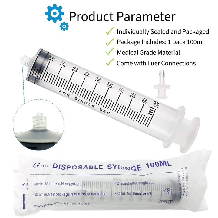 Large Syringe with Tube, 100ml Plastic Oil Syringe with 3.2ft Handy Plastic Tubing,14ga Blunt Tip Needles, Luer Connector, for Scientific Labs, Measuring, Watering, Refilling, Filtration, Feeding, Oil