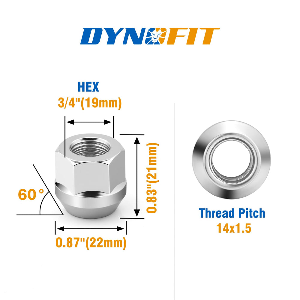 Dynofit M14x1.5 Open End Lug Nuts for Silverado Sierra Ram 1500, 24pcs 14mmx1.5 Zinc Open Lugnuts Compatible With Che-vy GMC Ford F150 6 Lug OEM Steel Rim Aftermarket Aluminum Wheel, 19mm Hex Cone Nut
