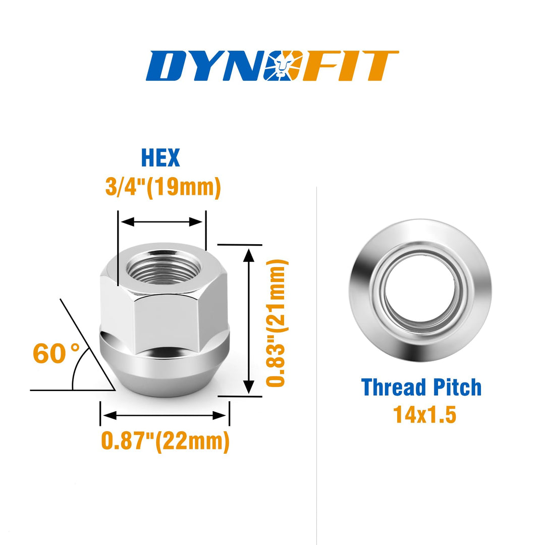 Dynofit M14x1.5 Open End Lug Nuts for Silverado Sierra Ram 1500, 24pcs 14mmx1.5 Zinc Open Lugnuts Compatible With Che-vy GMC Ford F150 6 Lug OEM Steel Rim Aftermarket Aluminum Wheel, 19mm Hex Cone Nut