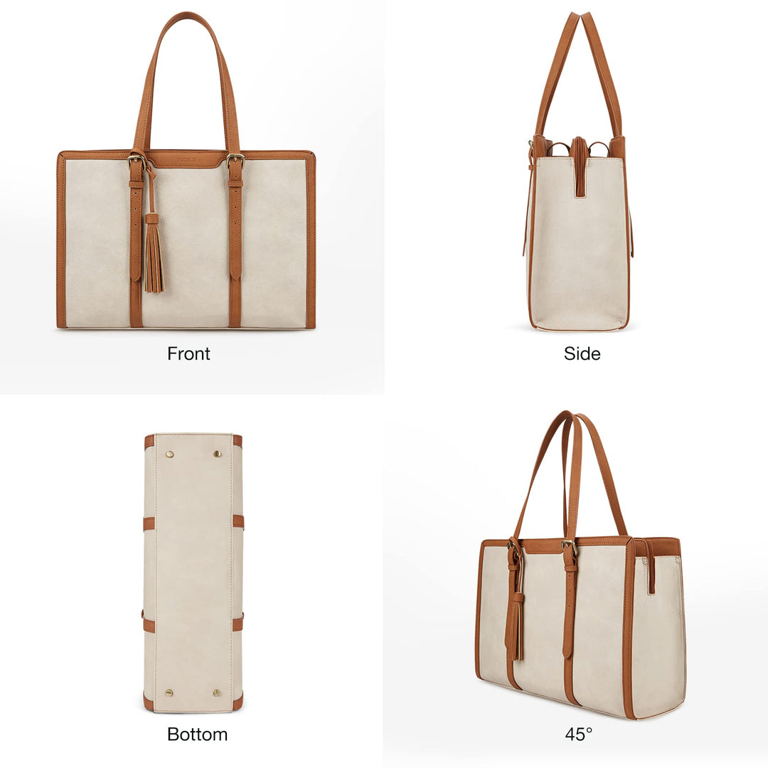 Laptop Bag For Women 15.6 Inch Work Tote Bags PU Leather Computer Purse For Business Office With 3 Layer Compartments