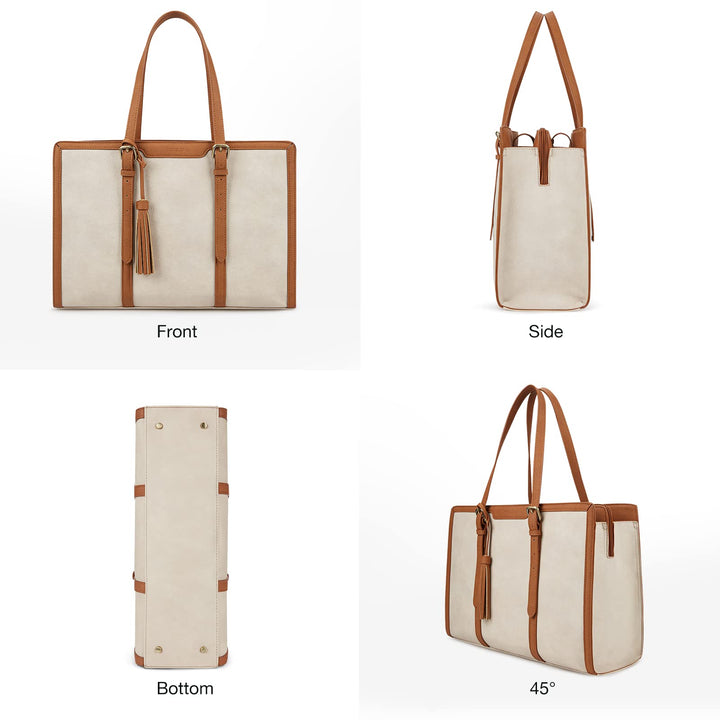 Laptop Bag For Women 15.6 Inch Work Tote Bags PU Leather Computer Purse For Business Office With 3 Layer Compartments
