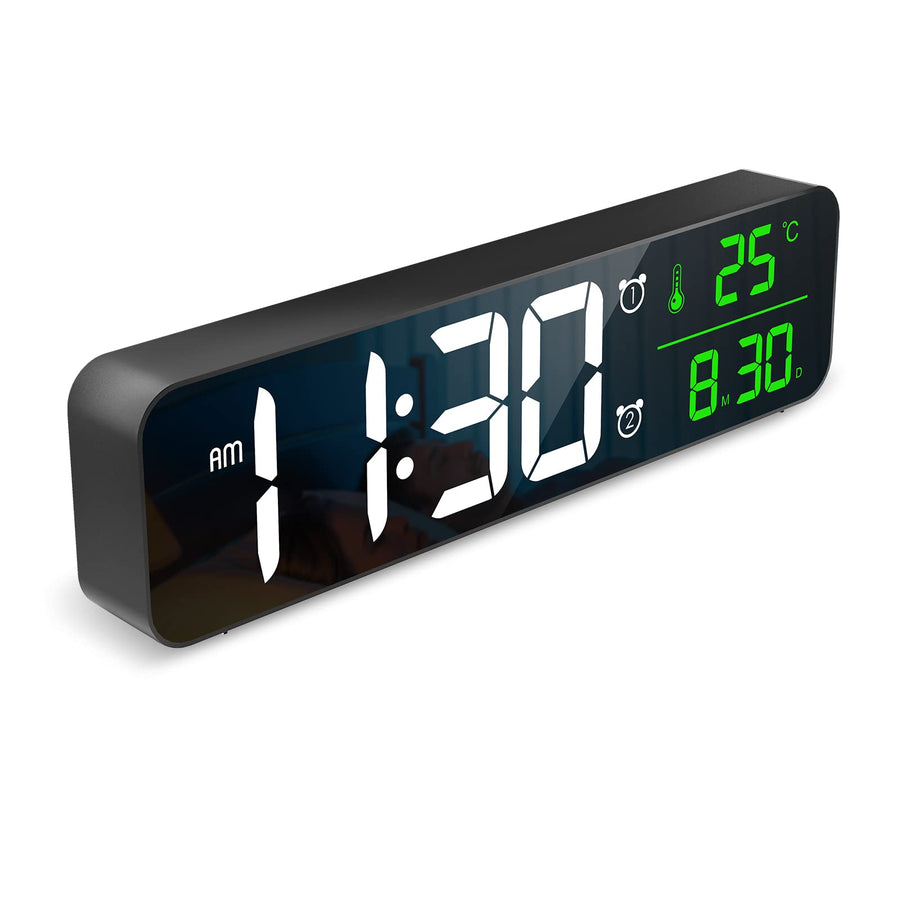 Digital Wall Clock, 10.5'' Large Display Wall Clock for Bedroom, LED Electronic Clock with Temp & Date Display, 40 Tones, 2 Alarms, 4 Volume, 6 Brightness Dimmer