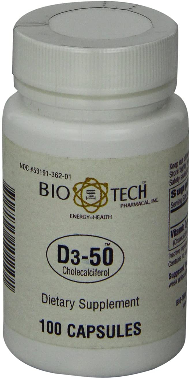 D3-50 50,000 IU, 100 Capsules Ð All-Natural Supplement Ð Supports Bone, Heart Neuromuscular, & Immune Health Ð No Dairy, Fish, Gluten, Peanut, Shellfish, & Soy
