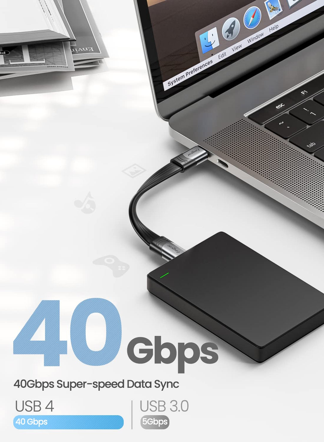 Short USB 4 Cable 6-inch/15cm 100W 40Gbps USB C to USB C Cable with 5K@60Hz Video Output Compatible for Thunderbolt 4/3 Port MacBook Pro Mac Mini External SSD Hub Docking Monitor Display eGPU