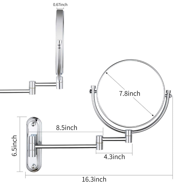 Wall Mount Mirror 8 Inch, Double-Side 1X/10X Magnified for Makeup and Shaving, Chrome Finished