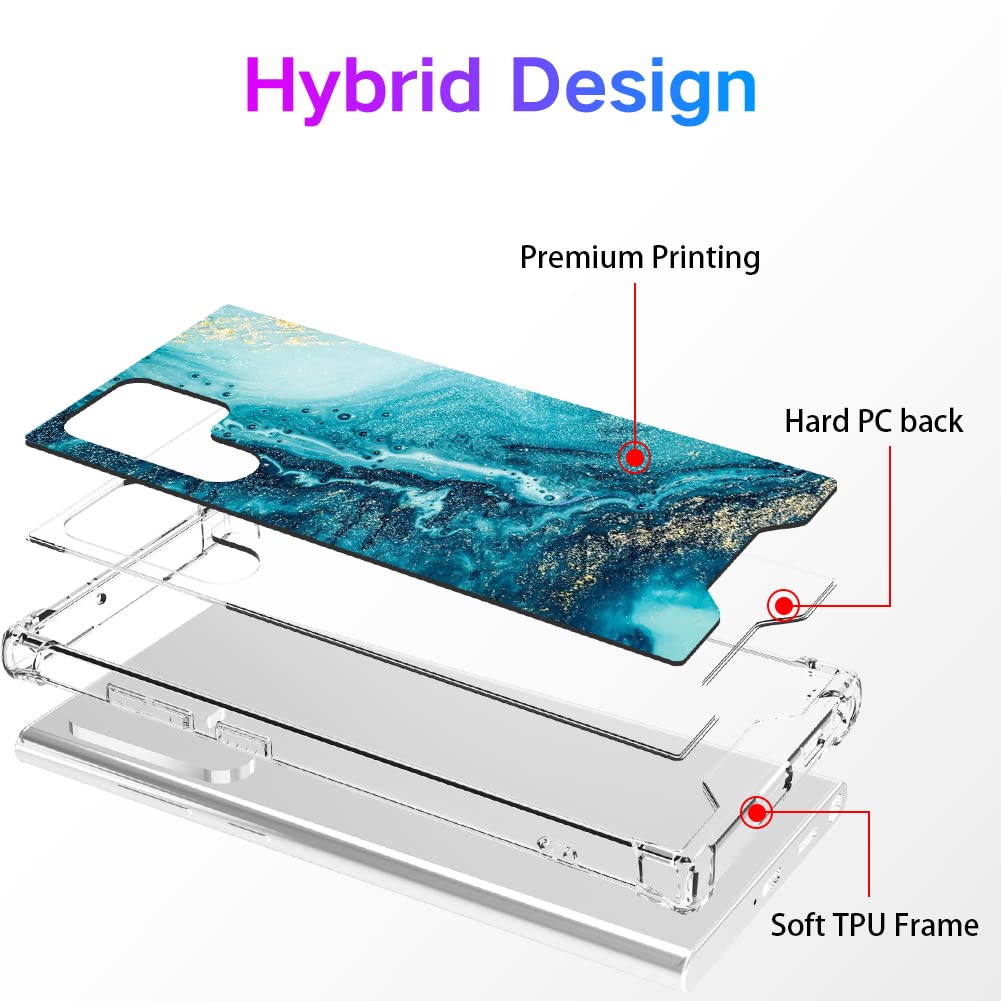 Samsung Galaxy S22 Ultra Case Blue Beach for Women Men, Durable PC Back/Clear Soft TPU Bumper,Reinforced Corners Shockproof Protective Phone Case for Samsung Galaxy S22 Ultra 6.8 Inch 2022