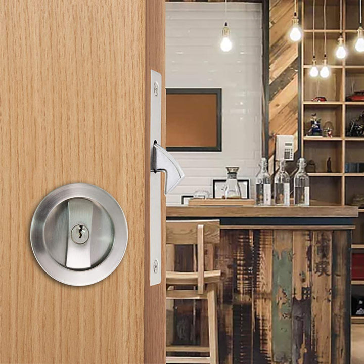 Invisible Barn Wood Sliding Door Gate Cup Handle Lock Hardware with Keys (Sliver (Dia-2.95)