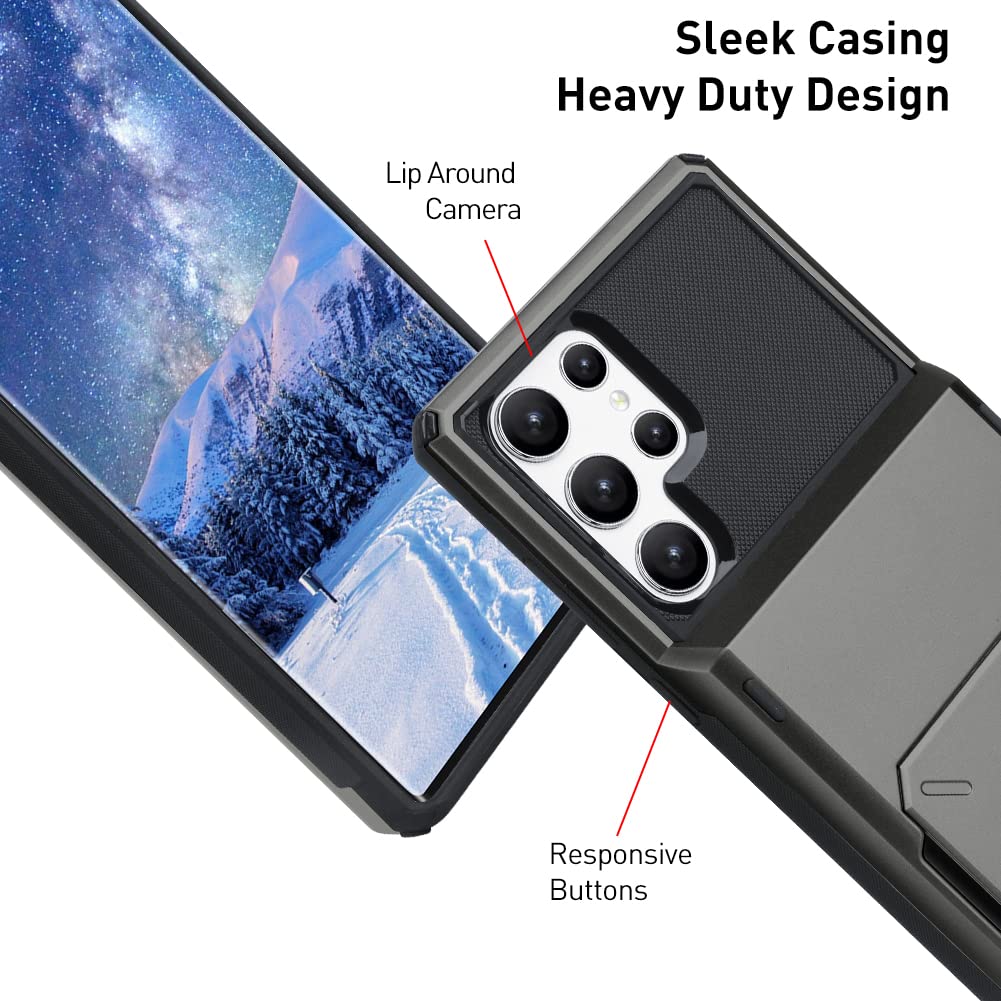 Wallet Case for Samsung Galaxy S22 Ultra Case with 4-Card Credit Card Holder Slot Shockproof Cover Hybrid Heavy Duty Protection Armor Phone Case Compatible with Samsung Galaxy S22 Ultra-Gray