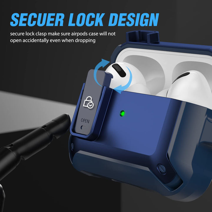 Valkit for Airpods Pro Case Cover with Lock, Military Armor Series Full-Body AirPod Pro Case with Keychain Cool Air Pod Pro Shockproof Protective Case for AirPods Pro 2019, Blue