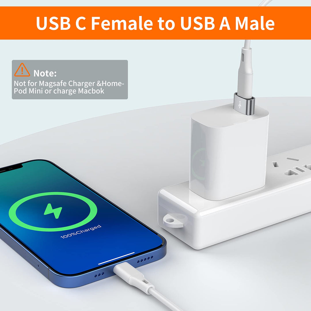 USB C Female to USB Male Adapter 4-Pack, Type C to USB A Charger Cable Converter,Compatible with iPhone 11 12 13 14 15 16 Plus Pro Max,iPad Pro Air 4 Mini 6,Samsung Galaxy S24 S23 S22 S21,Pixel