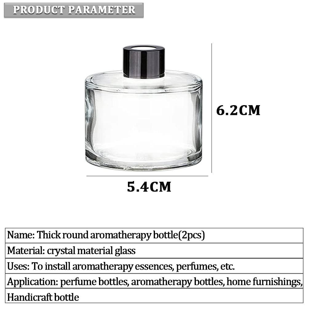 2 Pcs 50ml Empty Glass Round Diffuser Containers Jars Pot For Holding Reed Diffuser Sticks And Natural Long Lasting Fragrance Oil Used For DIY Your Own Essential Oil Reed Diffuser Gift Set (Clear)