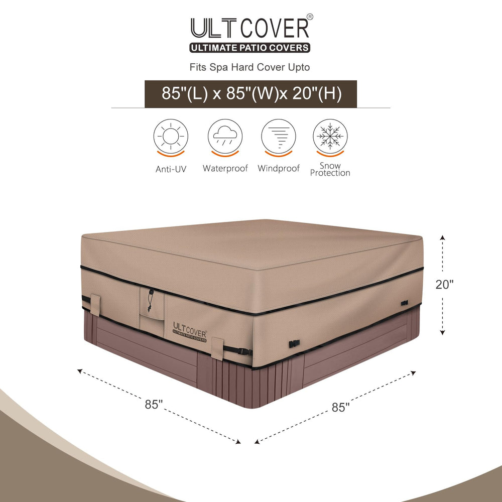 Waterproof 600D Polyester Square Hot Tub Cover Outdoor SPA Covers 85 x 85 inch