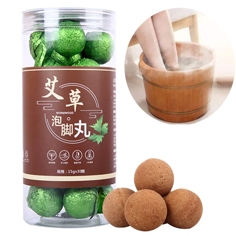 Wormwood Soaking Foot Bath Ball Softens Calluses, Soothes Sore Tired Feet, Improve Blood Circulation, Dispel Cold, Relax Muscles, Relieve Pain, Help for Sleep15.8OZ (15gx30pcs)