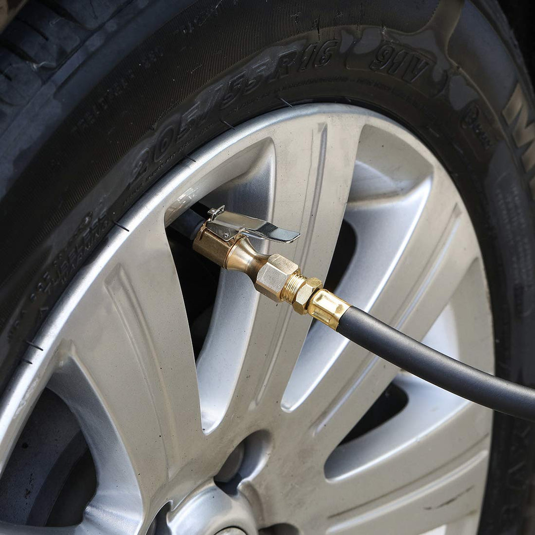 Heavy Duty Brass Air Chuck, Open Flow Straight Tire Chuck with Lock-on Clip, 1/4 FNPT Tyre Chuck for Tire Inflator Pressure Gauge Air Pump Compressor Accessories, 2 Pack