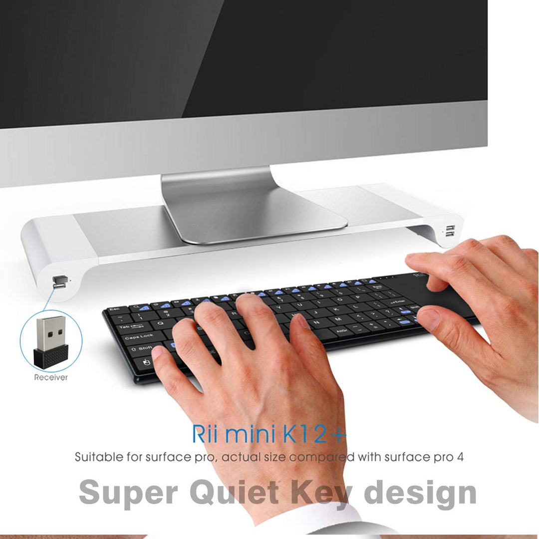 K12+ Mini Wireless Keyboard with Large Touchpad Mouse&Qwerty Keypad, Stainless Steel Portable Wireless Keyboard with USB Receiver for MacBook/iPad/Tablet/PC/Laptop/Smart TV/Raspberry Pi - Black