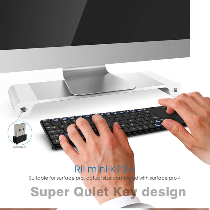 K12+ Mini Wireless Keyboard with Large Touchpad Mouse&Qwerty Keypad, Stainless Steel Portable Wireless Keyboard with USB Receiver for MacBook/iPad/Tablet/PC/Laptop/Smart TV/Raspberry Pi - Black