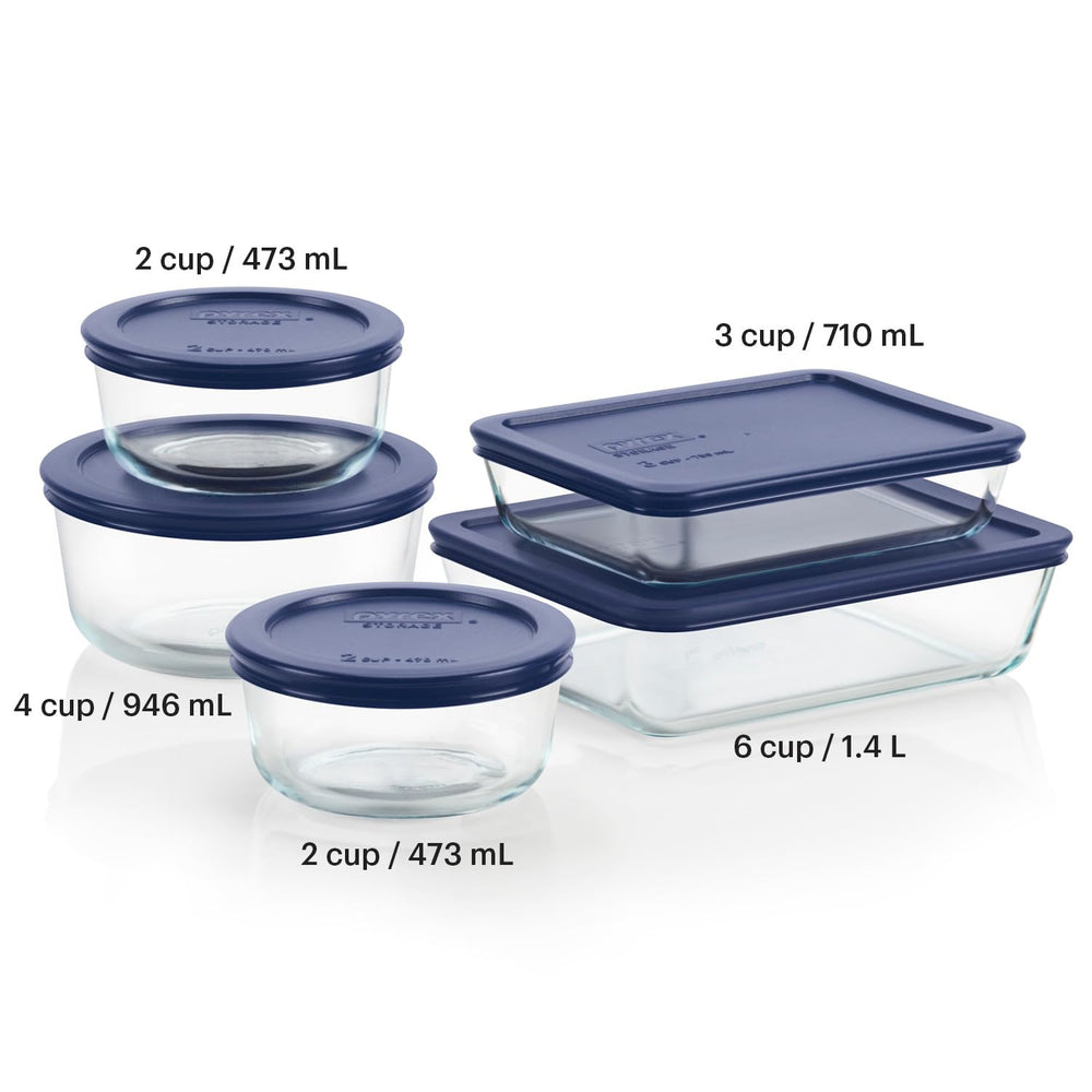 Simply Store 5-Pack (3,4 & 6-Cup) Mixed Sized Glass Food Storage Set, Round & Rectangular Containers With Lids, BPA-Free, Dishwasher & Microwave Safe