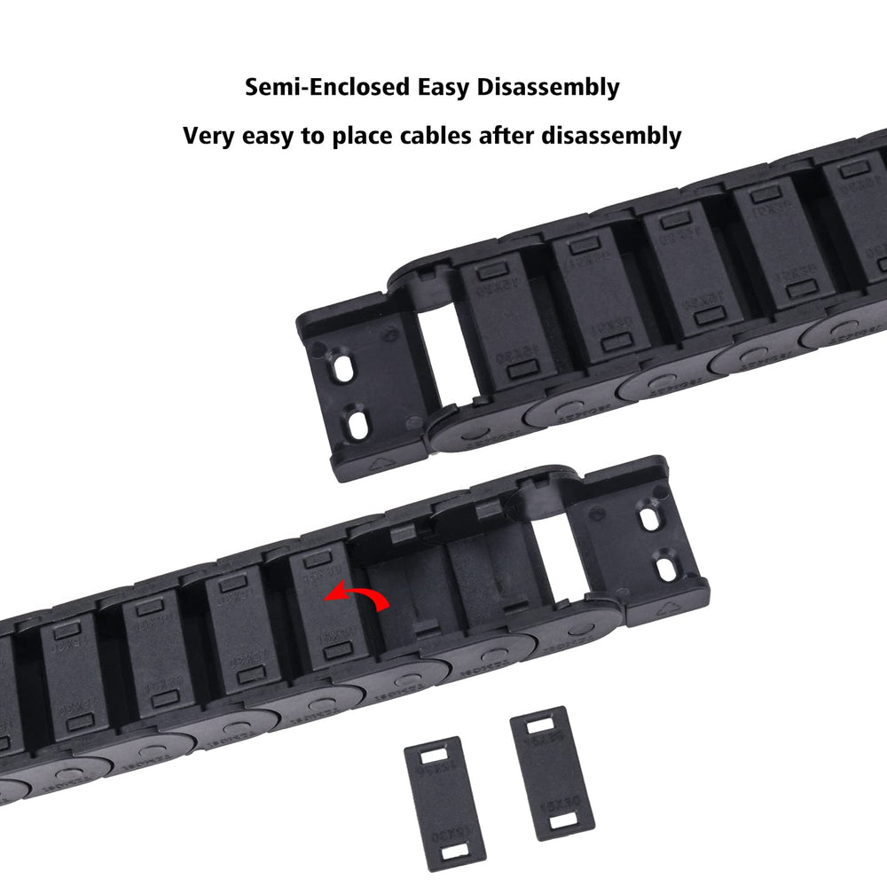 2PCs Drag Chain, 15 x 15 mm Plastic Flexible Semi-Enclosed Cable Carrier, Wire Carrier Cable with End Connectors, Screwdriver, Screws for 3D Printers, CNC Engraver, Milling Machine