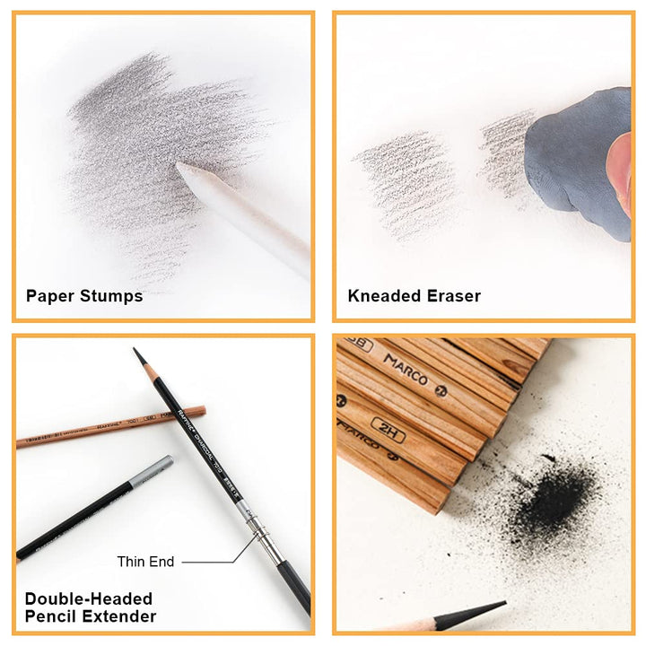 29 Pieces Professional Sketching & Drawing Art Tool Kit With Graphite Pencils, Charcoal Pencils, Paper Erasable Pen, Craft Knife-Lightwish (without Sketchbook, with Canvas Rolling Pouch)…