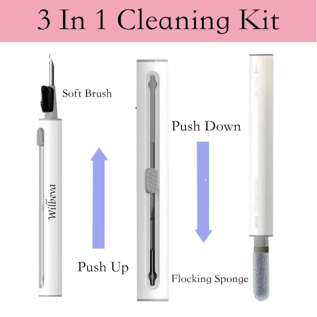 Cleaner Kit for Airpods, Bluetooth Earbuds Cleaning Pen for Airpods Pro 1 2 3 Samsung MI Android Earbuds, 3 in 1 Compact Multifunctional Headphones Case Cleaning Tools
