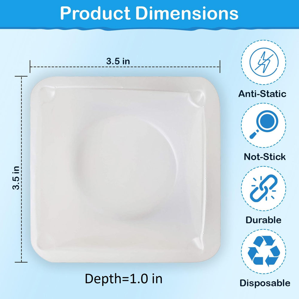 Medium 3.5 Square Polystyrene Weigh Boats, Weighing Dishes, Weighing Boats with Easy-Pour Spout, Anti-Static Disposable Tray, 100ml (120 pcs)