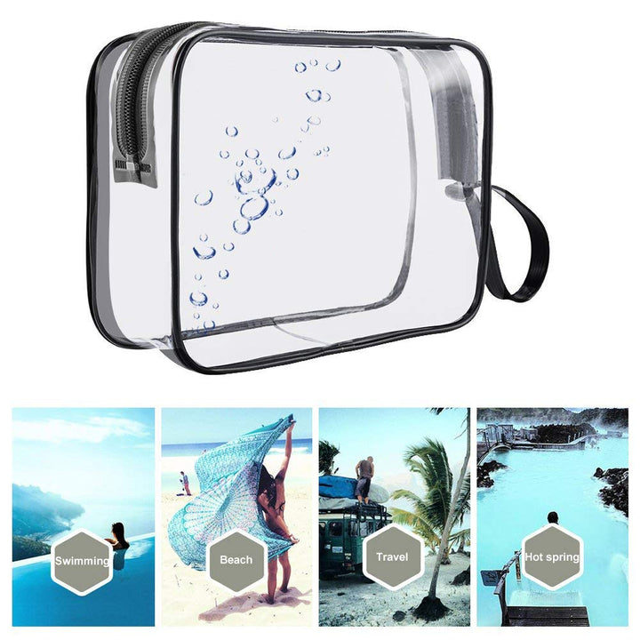 TSA Approved Toiletry Bag Clear Travel Cosmetics bag With Handle Strap Airline Kit Quart Size 3-1-1 Liquids Toiletries Organizer Carry-On Luggage Pouch for Women and Men (Black)