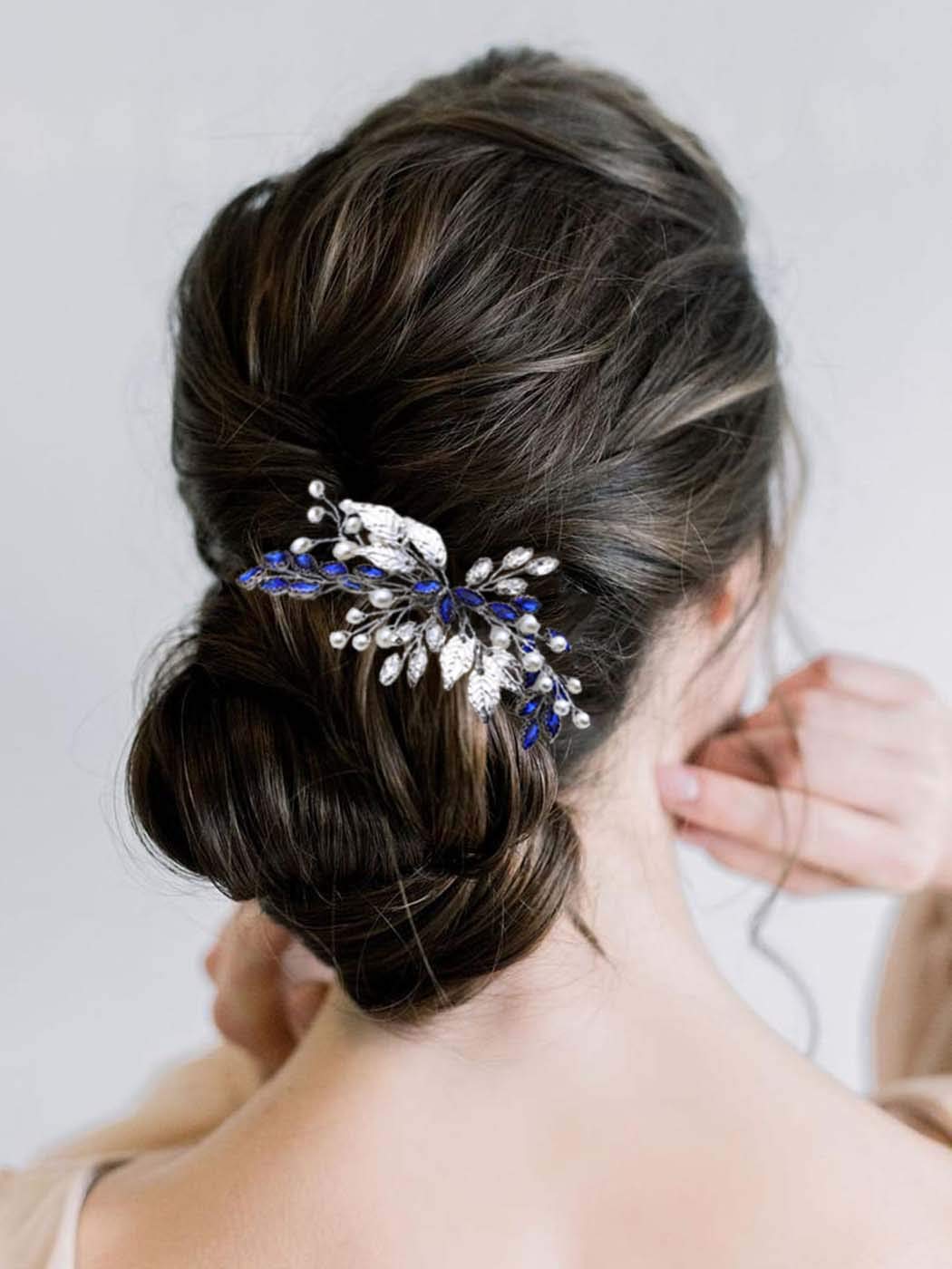 Bride Wedding Hair Comb Blue Rhinestone Bridal Hair Accessories for Wedding Hair Pieces for Women and Flower Girls