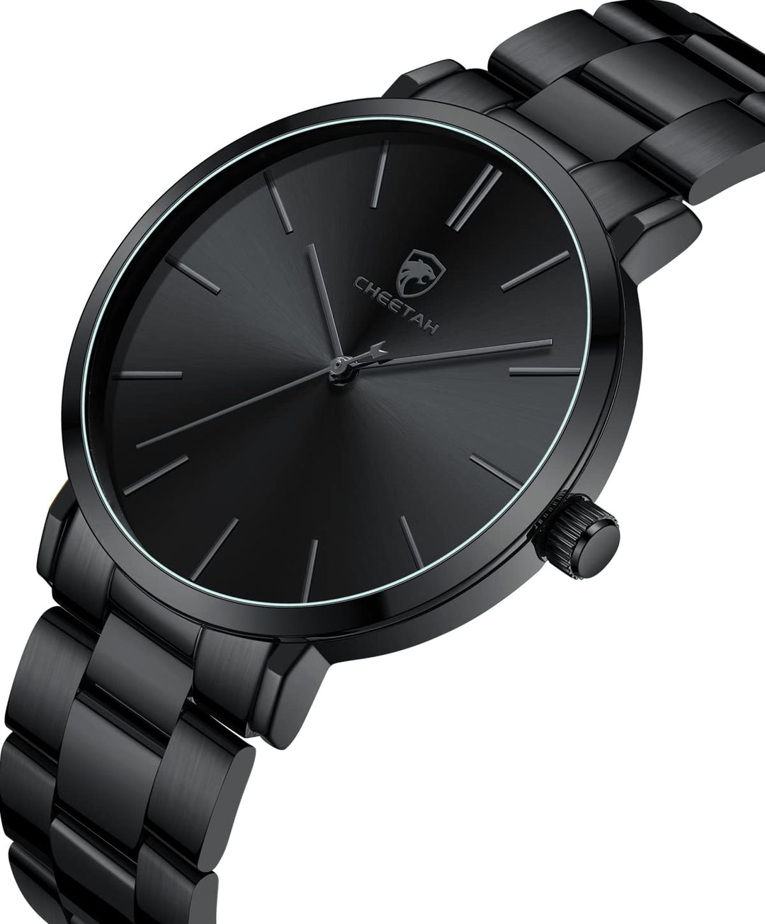 Men's Watches Slim Minimalist Runway Black Stainless Steel Quartz Analog Watch with Grey Hands