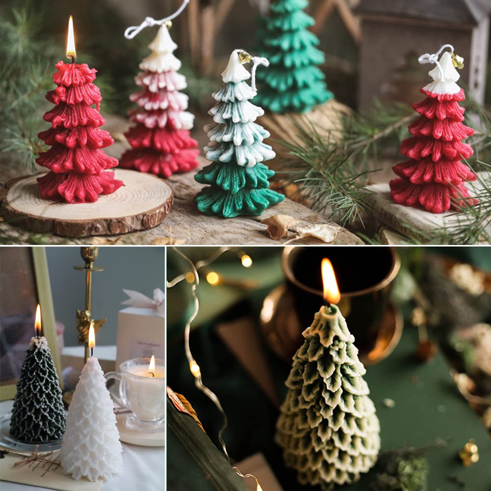Candle Molds for Candle Making, 2PCS Christmas Tree 3D Silicone Candle Resin Mold, Mould for DIY Aromatherapy Wax Candle Soap Concrete Clay Craft Cake Home Party Decor