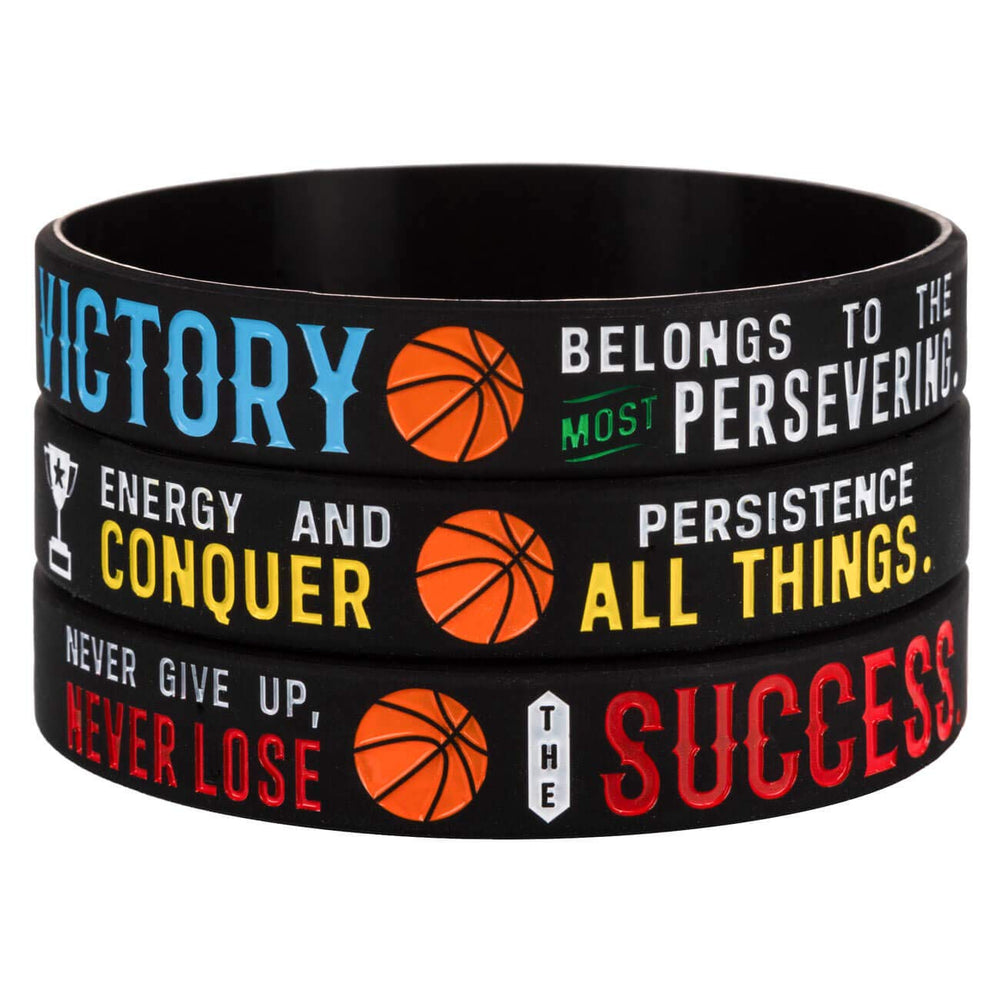 Basketball Silicone Motivational Wristbands, Rubber Inspirational Quote Bracelets - Power of Faith for Men Women Sports Birthday Party Cheer Gifts Supplies Favors (3-Pack)
