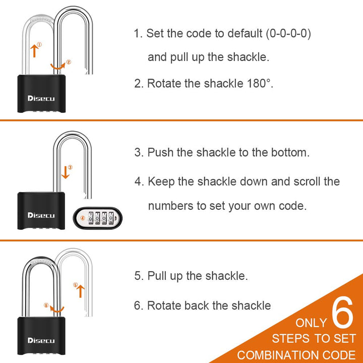 ® Heavy Duty Long Shackle 4 Digit Combination Lock Outdoor Waterproof Resettable Padlock with Steel Cable for Bike, Gate, Fence (Brass)