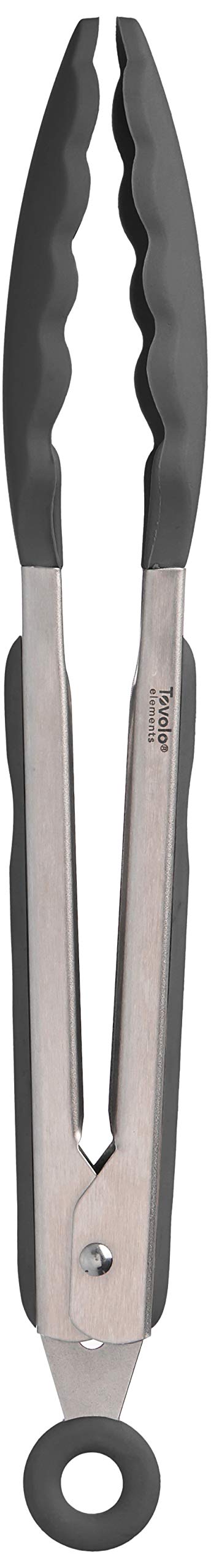 Kitchen Cooking Stainless Steel Tongs 9 with Silicone Grip & Easy Lock Mechanism for Serving, Salad, and Ice, Charcoal Gray