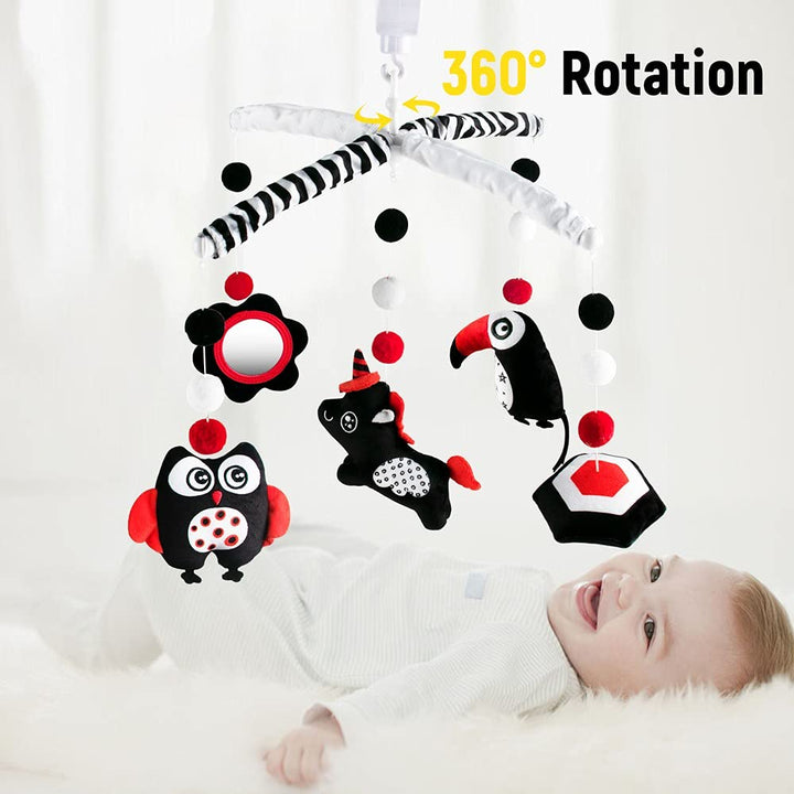 Baby Crib Mobile Unisexbaby, Nursery Baby Mobile for Crib, High Contrast Black & White for Girls Boys 0-24 Months Infant Newborn Montessori Portable Cot Mobile Decor Hanging Rotating Plush Toys