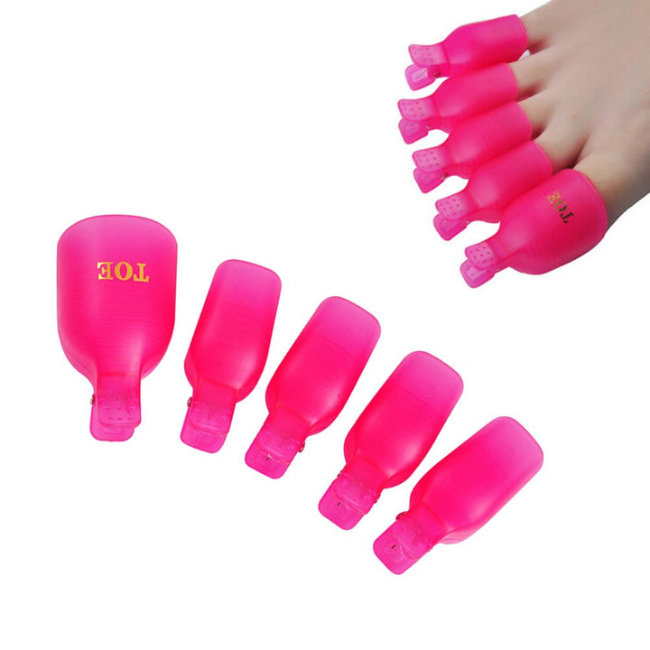 Pack of 10 Reusable Toenail Nail Art Soak Off Cap Clip UV Gel Polish Remover Tool (Hot Pink)