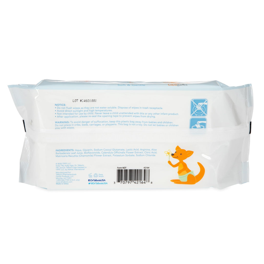 Dr. Talbot's Soothing Baby Wipes with Natural Ingredients, Chamomile, Aloe, and Citroganix, Fragrance Free, Extra Thick, 64 Count