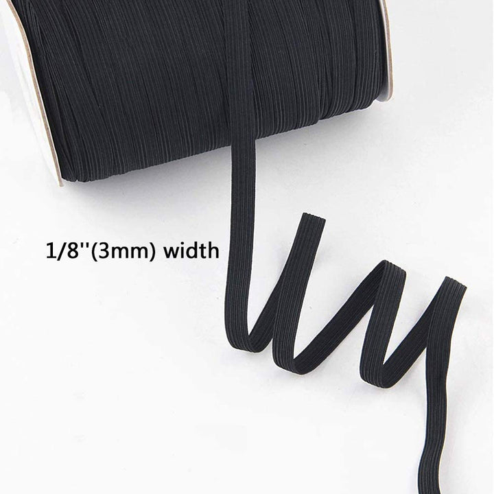 Black Flat Elastic Band Braided Stretch Strap Cord Roll for Sewing and Crafting 1/8 inch 3mm 200 Yards