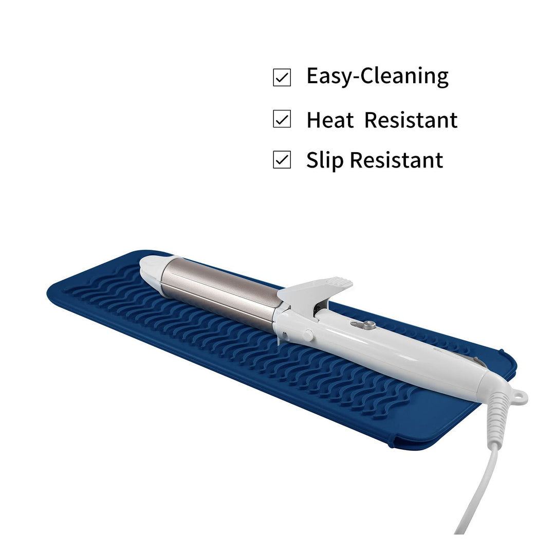 Silicone Heat Resistant Travel Mat Pouch for Hair Straightener,Crimping Iron,Hair Curling Iron,Hair Curling Wand,Flat Iron,Hair Waving Iron and Hot Hair Styling Tools (Navy Blue)