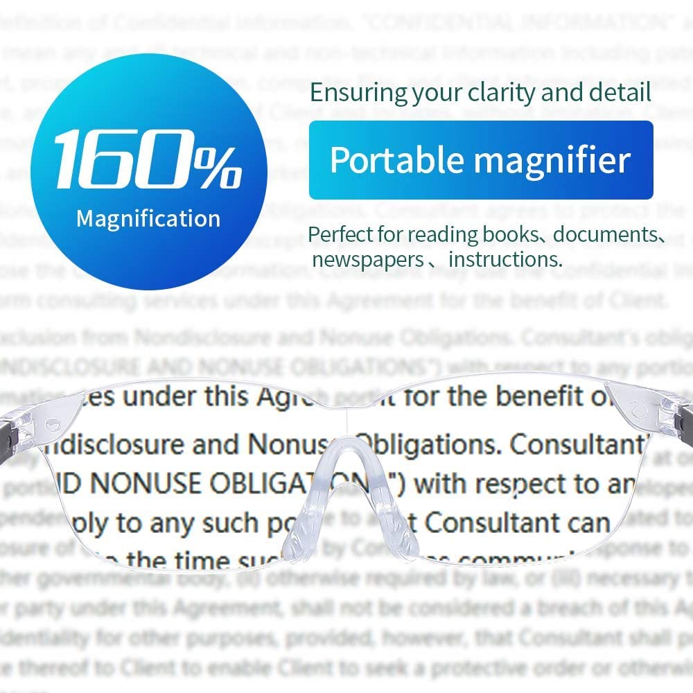 Magnifying Glass with Light for Close Work 160% Lighted Magnifying Eyeglasses Rechargeable Led Lights for Readers Women Men Reading Small Prints Labels Hobbies (Black, 1.6X 2pack)